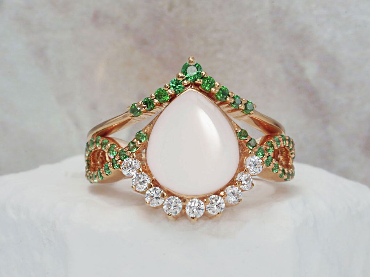 Autumn Night Breast Milk Ring by KeepsakeMom, 6×8-mm Breastmilk Stone in Teardrop Shape, Add-On Ring with Cubic Zirconia Crystals, 925 Sterling Silver, image size:1200x900